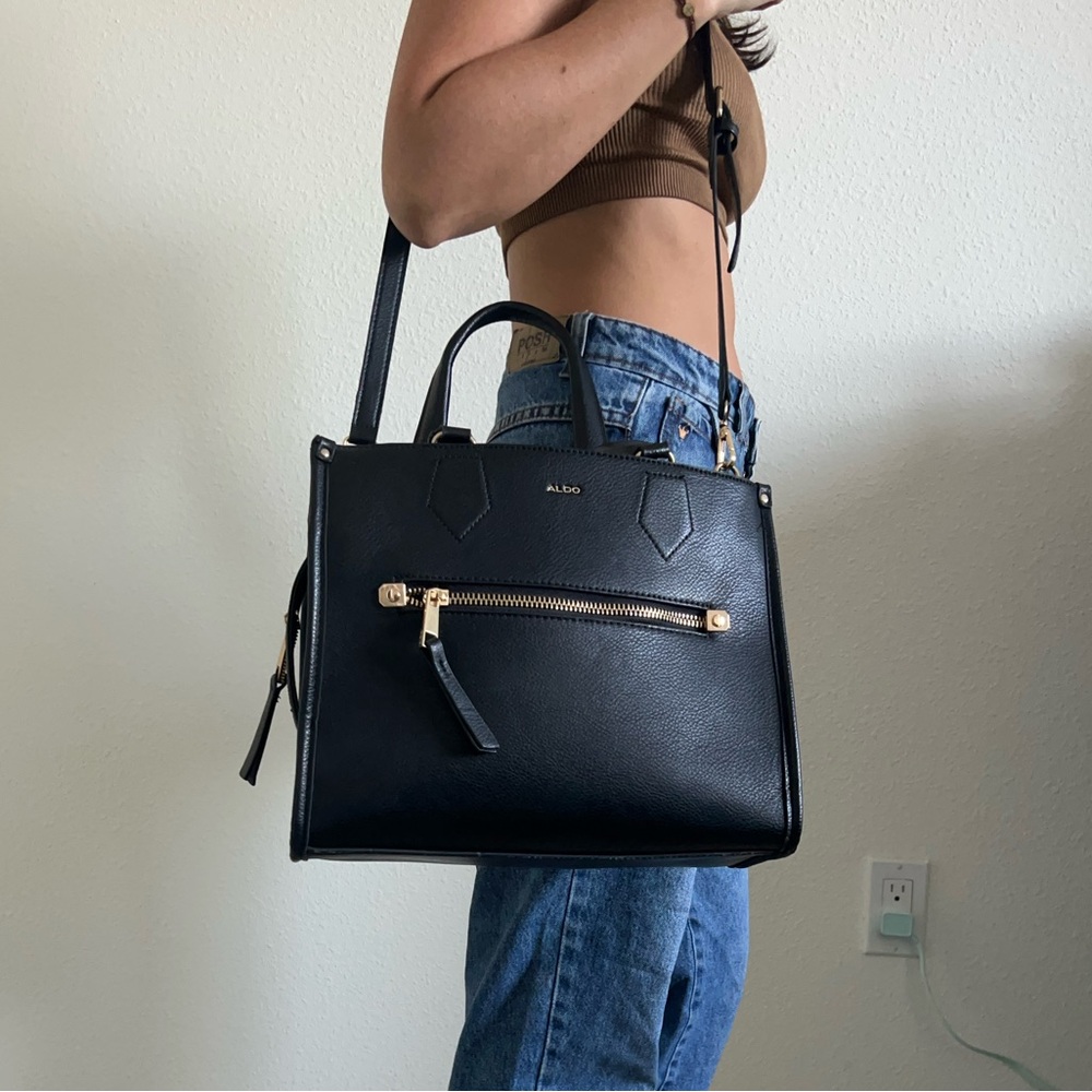 ALDO Black Satchel with Gold Accents
